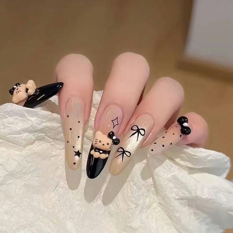 Handmade Kitty Cat Eye Polka Dot Gradient Nail Tips