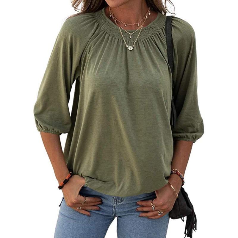 Женская летняя свободная футболка-пуловер с круглым вырезом и рукавами три четверти для женщин