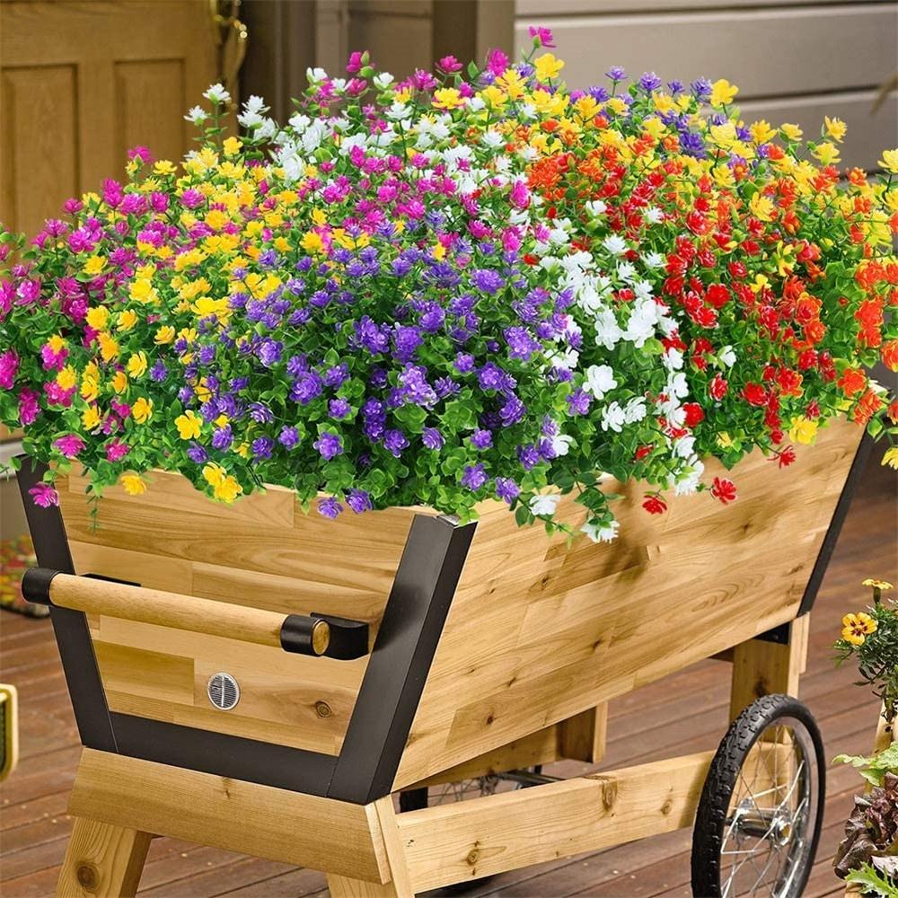 6 Bundles Artificial Flowers UV Resistant Fake Plants Faux Plastic for Indoor Outdoor Hanging Plants Garden Porch Window Box Home Wedding Decor