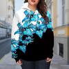 Autumn New 3D Printed Digital Blue Big Flower Printing Hoodie Women Baseball Uniform