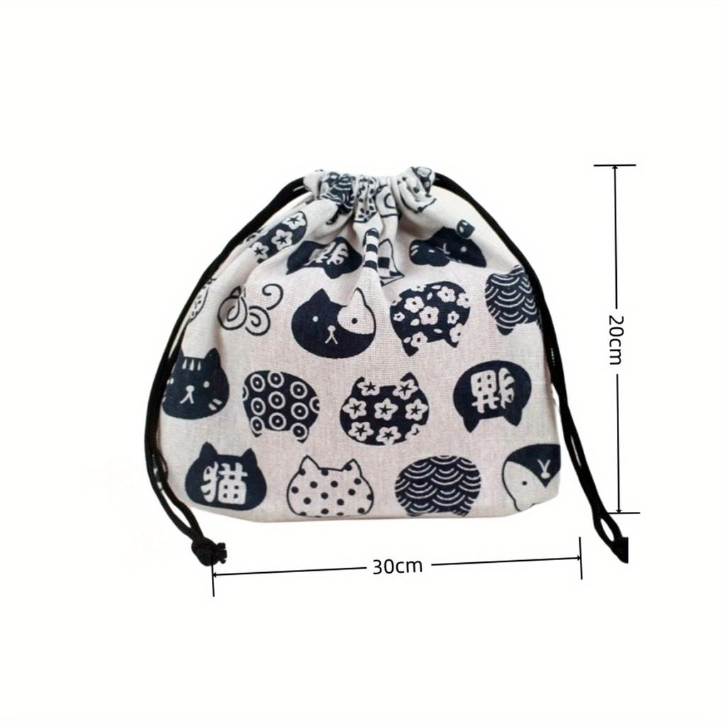 Сумка для ланча Кот Белый медведь Ланч-бокс Мешочек Кулиска Сумка-тоут для пикника Японский стиль Маленькая сумочка Портативная сумка для хранения