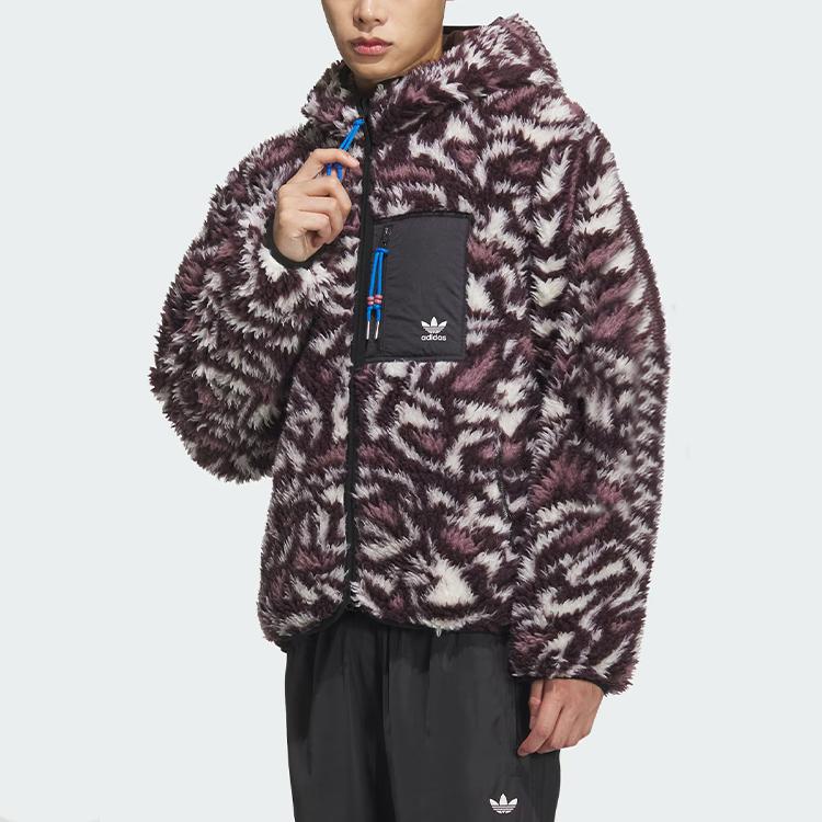adidas Двусторонняя флисовая куртка с принтом по всей поверхности на молнии с капюшоном, куртки унисекс, темно-фиолетовые, таинственные, окисленные, красные JD6368