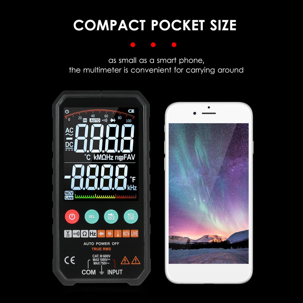 Супертонкий цифровой мультиметр с ЖК-дисплеем размером 3,3 дюйма, 6000 отсчетов, универсальный универсальный измеритель истинного среднеквадратического значения