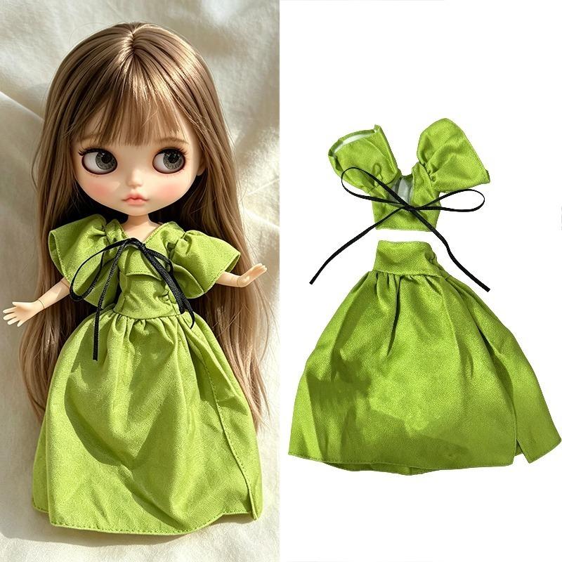 Для кук Blythe Наряд Одежда Роскошный Клетчатый Плащ Комплект Платьев Сладкая Принцесса Юбка с Бантом Одежда Для Барби OB24 Маленькая 1/6