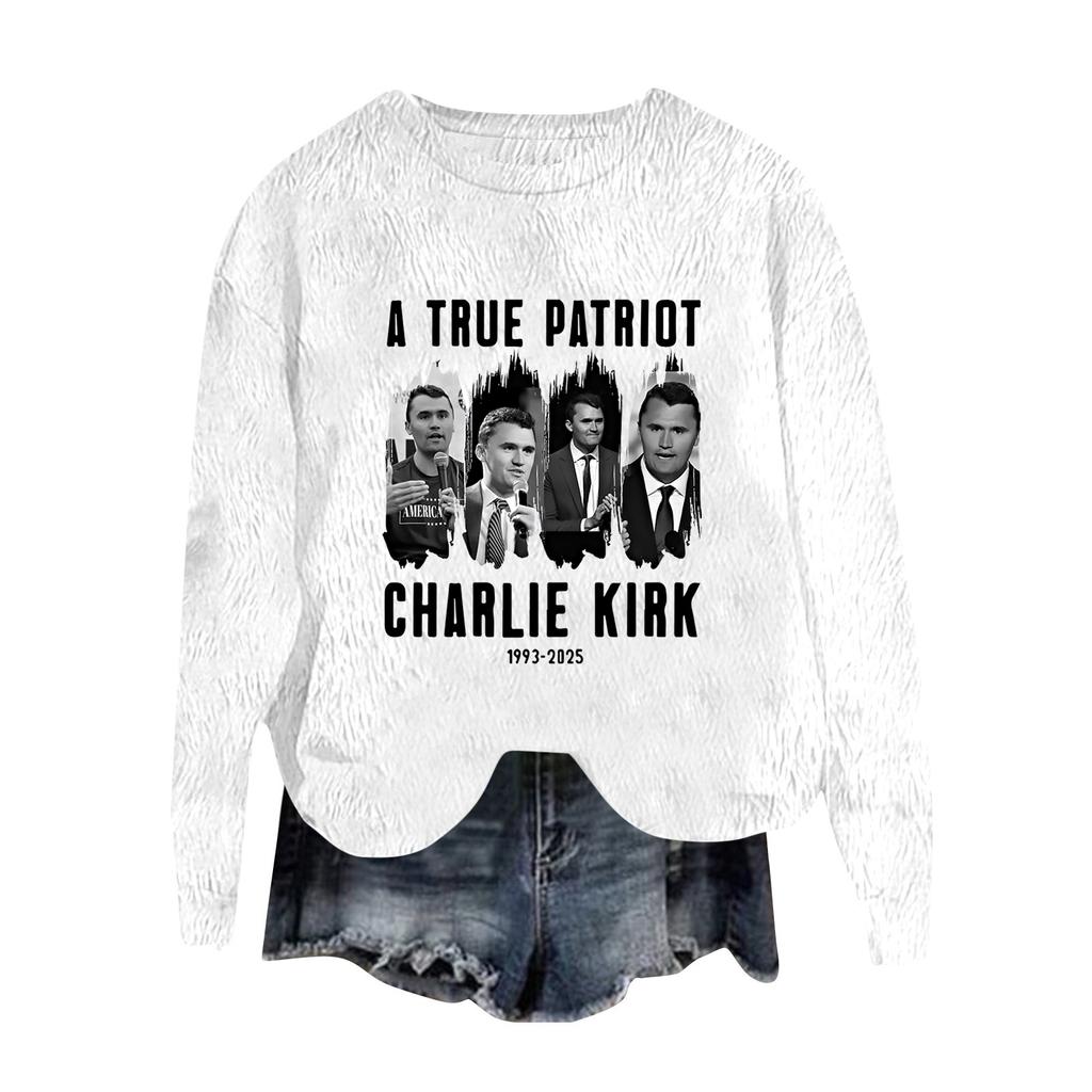 Women's Fashion Round Neck Pullover Top Long Sleeve Tee Printed Sweatshirt