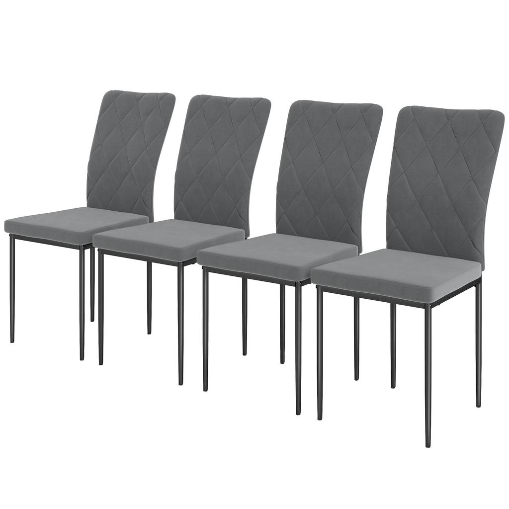 Set of 4 Dining Chairs in Velvet Look, Modern Upholstered Chairs with Metal Legs, for Dining Room, Bedroom, Kitchen, Grey