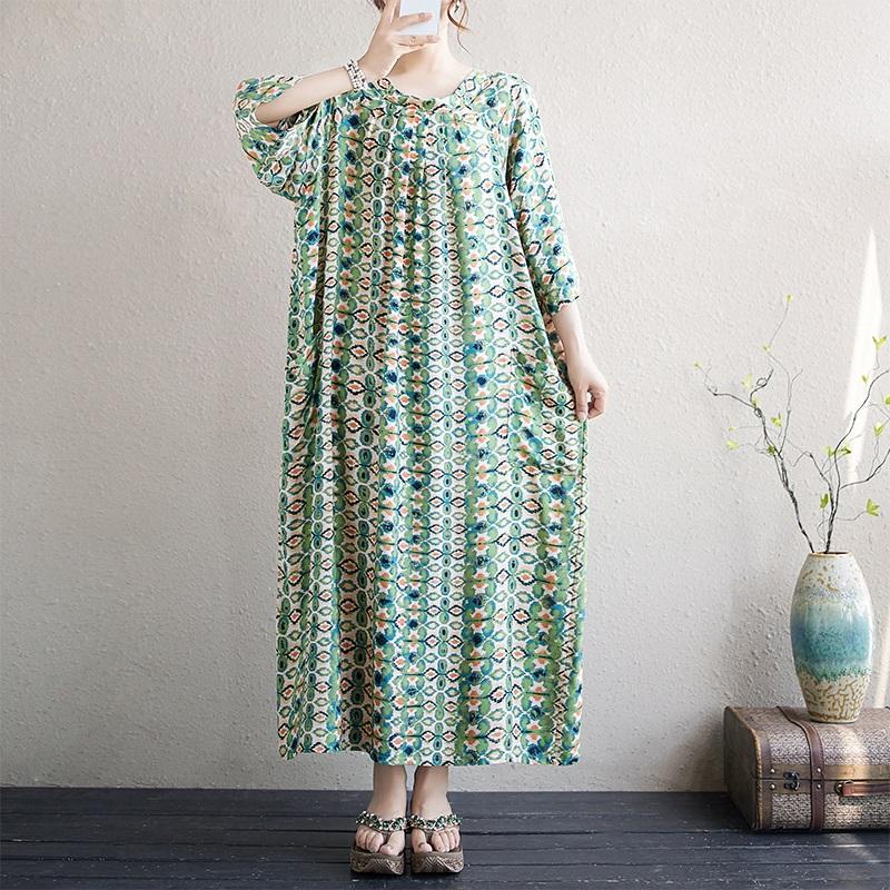 Новое хлопковое платье больших размеров с коротким рукавом и цветочным принтом для женщин, повседневное свободное длинное летнее платье