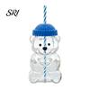 Eco Friendly Sippy Cup Bear Shape with Straw Lid 500ml Heat-Resistant Glass Tumbler Reusable Cold for Iced Coffee Milk Tea Juice