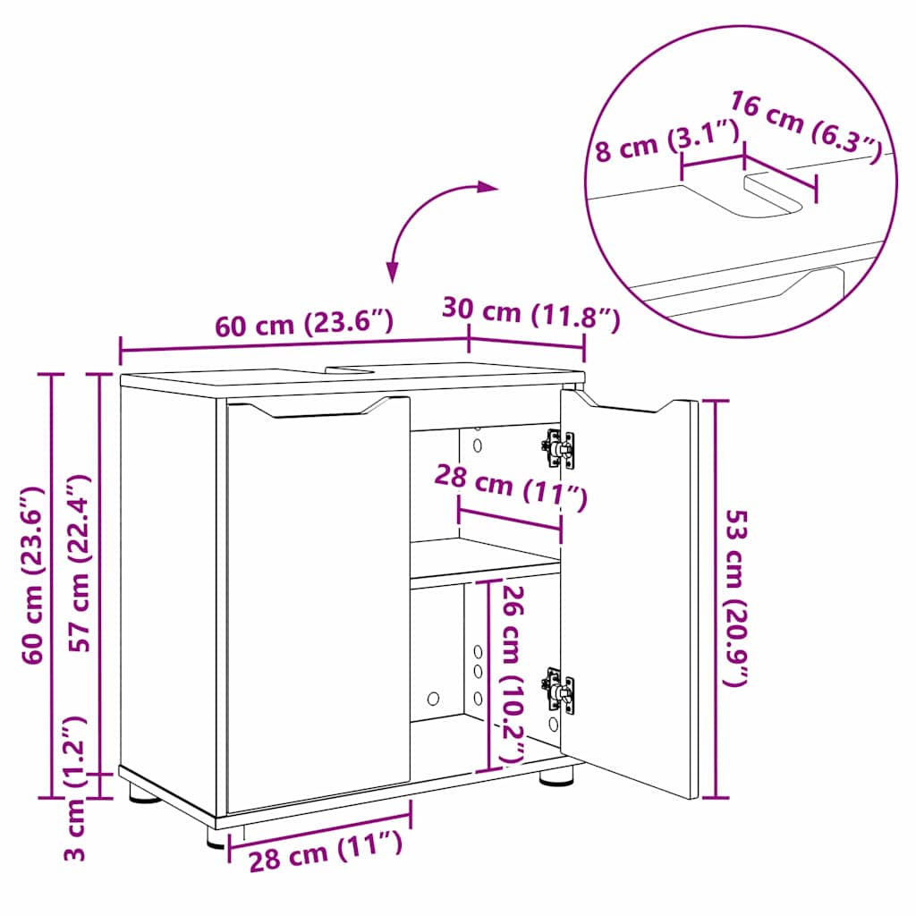 Bathroom Vanity Cabinet High Gloss White 60 x 30 x 60 cm