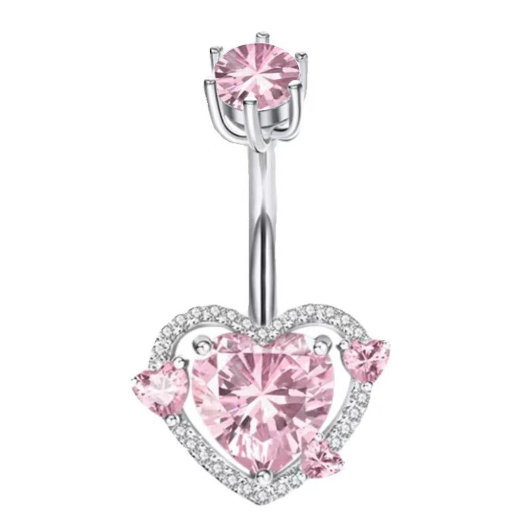 Циркониевый кулон в форме сердца, пирсинг пупка с бантом