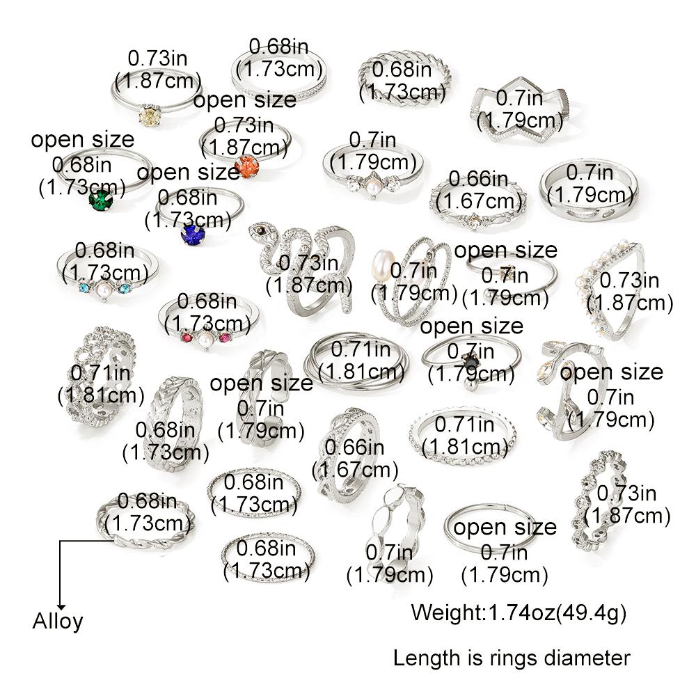 Набор из 30 предметов, милый набор колец, разноцветные драгоценные камни, элегантный классический набор колец, очаровательные простые женские кольца со змеей, аксессуары
