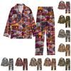 Женский костюм из 2 предметов с принтом, топ на пуговицах с длинными рукавами, широкие брюки, комплект, пижамный домашний повседневный костюм