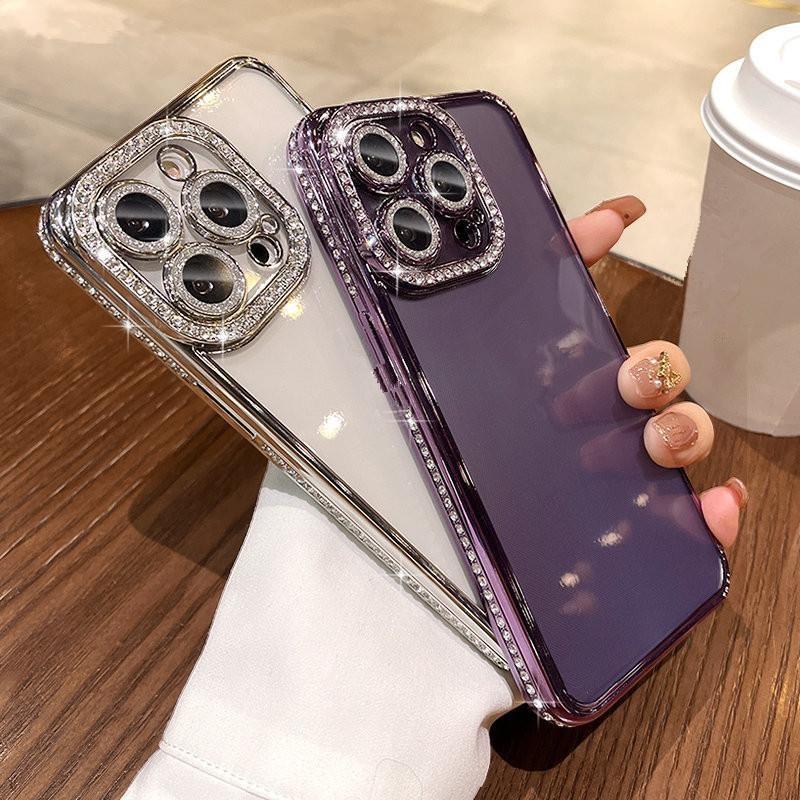 Glitter Diamond Camera Protector Case for iPhone 14 Pro Max 11 12 13 Pro Xs Max 14 7 8 Plus X Xr Luxury Girl's Silicone Cover