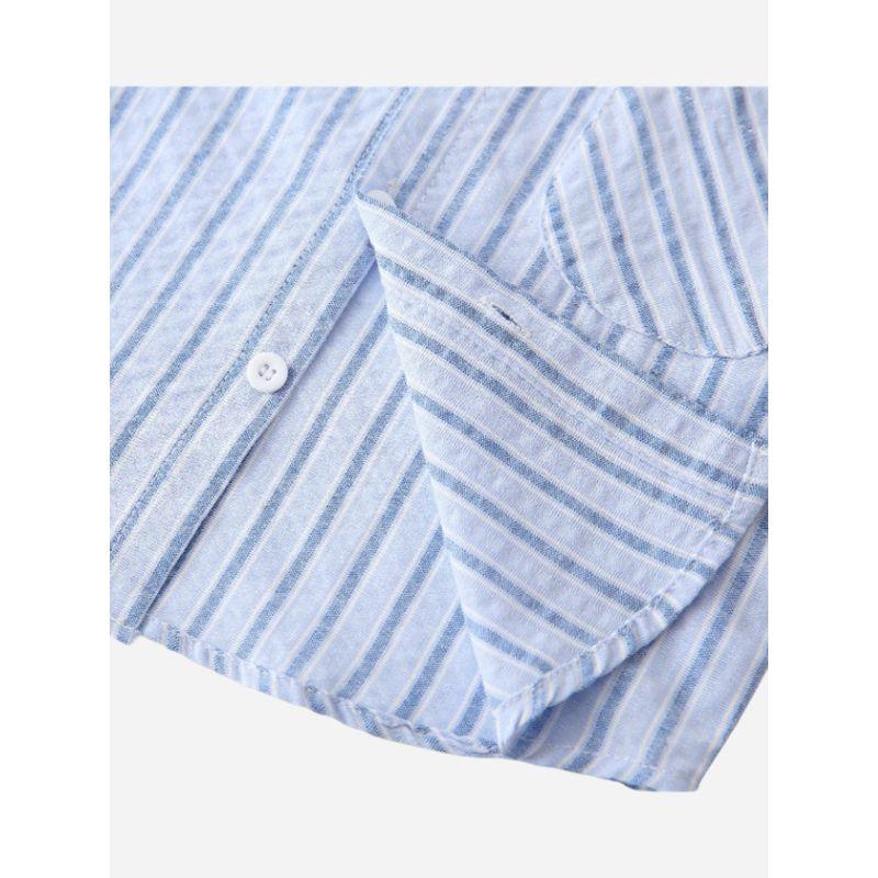 Kids Stripes Short-Sleeved Shirt Summer Boys' Shirt K-style V Neck Fashion Children's Clothing Baby Boy Casual Tops