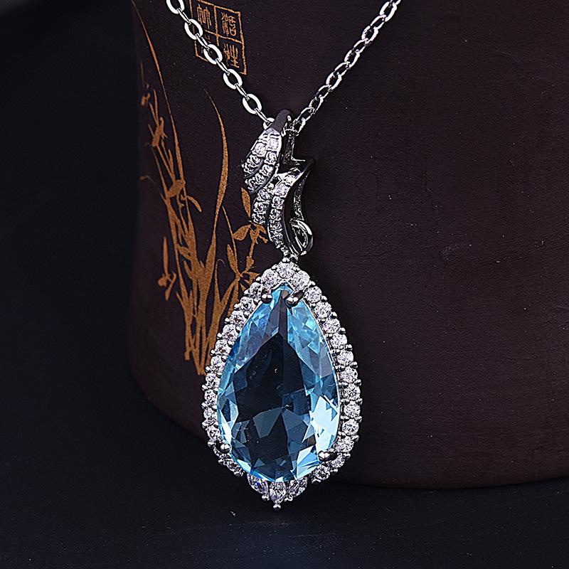 BELLA BOX Blue Water Drop Shaped Crystal Necklace For Women Charm Wedding Engagement Fine Gorgeous Jewelry