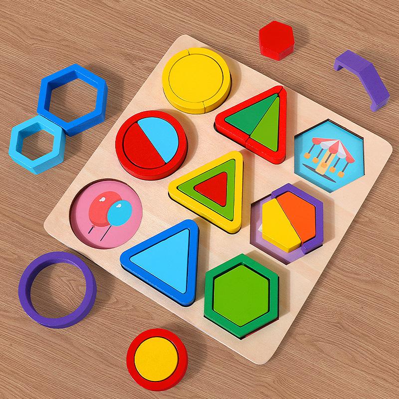 Деревянные геометрические фигуры, красочные головоломки Монтессори, познавательные 3D развивающие доски для малышей, игры по математической сортировке, детские игрушки