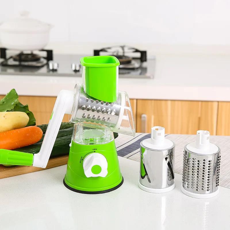 Vegetable Cutter & Slicer Manual Kitchen Cheese Chopper Machine with 3 Sharp Drums Multifunctional Garlic Potato Shredder