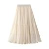 MOJTA Summer Women's High Waist Mid-length A-line Skirt Thin Pleated Mesh Skirt