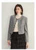 Qianwen temperament commuting short jacket 2026 spring new simple sequined round neck herringbone wool top for women