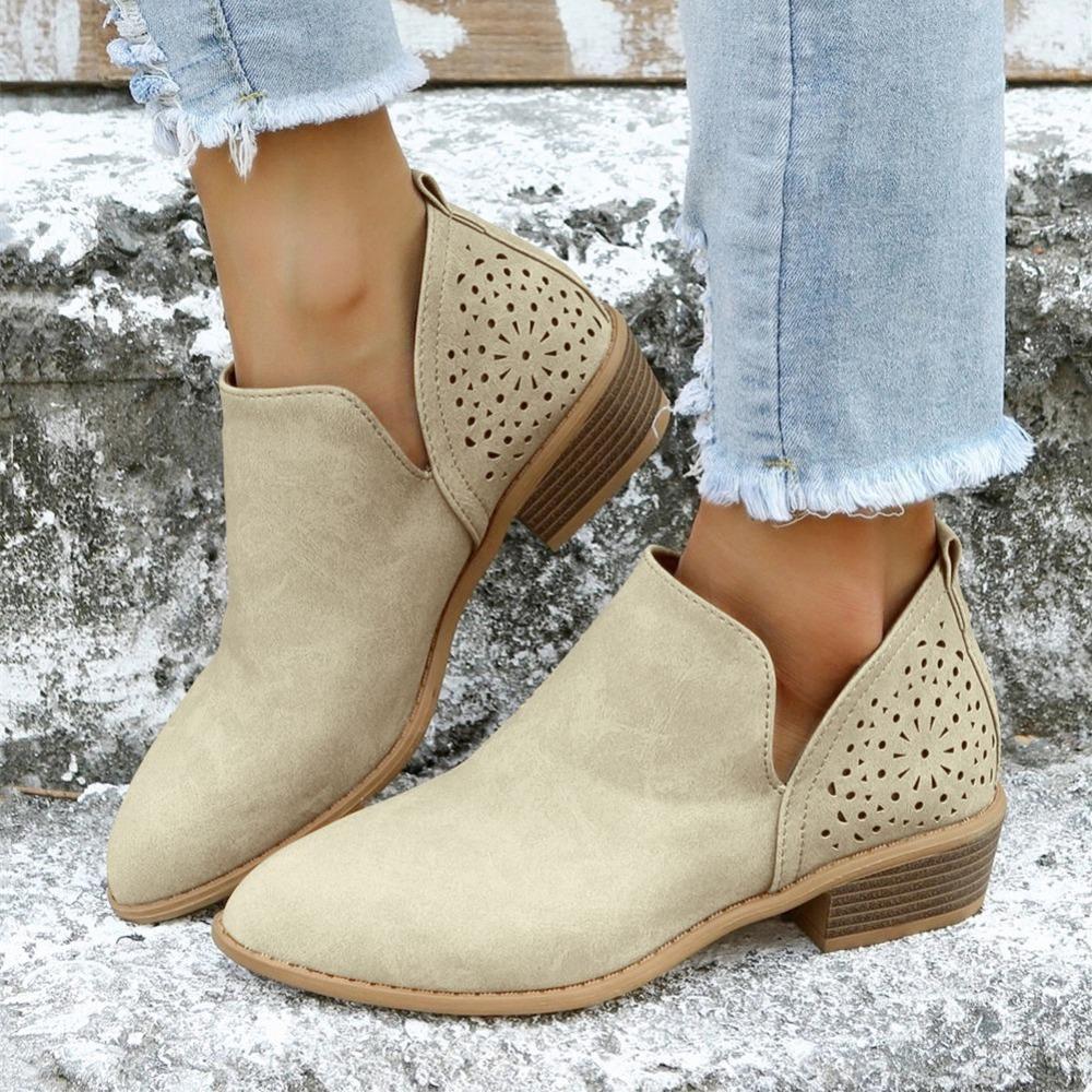 Женские ботильоны с V-образным вырезом до щиколотки, туфли с массивным каблуком и острым носком с вырезами, женская обувь