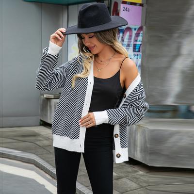 Женский осенне-зимний кардиган с цветными блоками и пуговицами, вязаный топ, свитер с v-образным вырезом