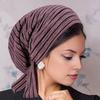 Women Headscarf Hat Striped Print Lace-up Turban Hat Hair Loss Chemotherapy Headwear Full Coverage Head Wrap