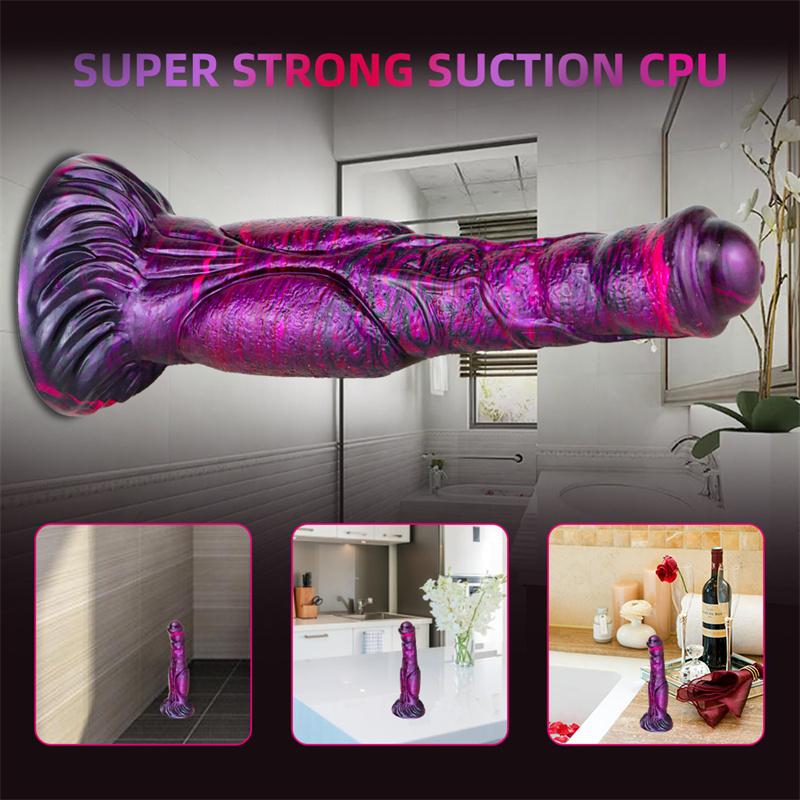 Eggless Horse Cock Mixed Color Liquid Silicone Dildo Female with Oversized Backyard Expansion Anal Masturbator
