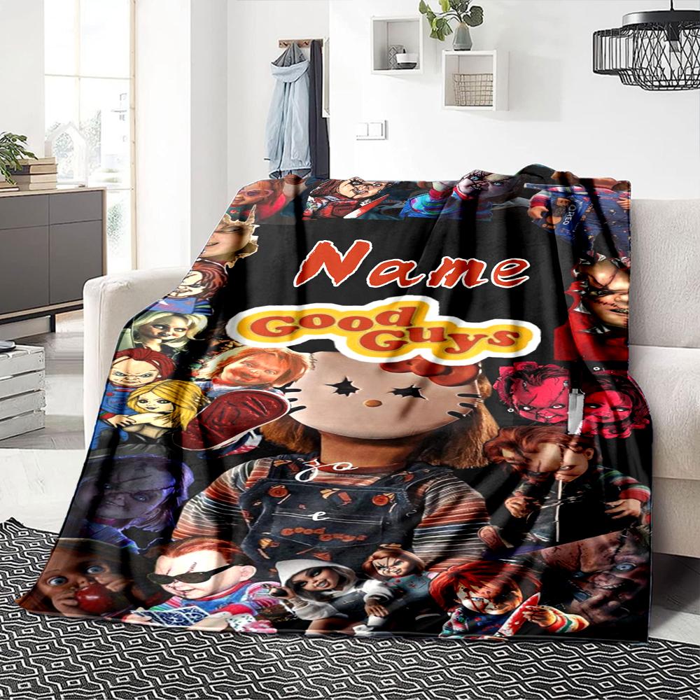 Custom Name Fiery Chucky Portrait Party Blanket For Couch Bed Plush Cozy Fuzzy Blanket Super Soft Warm Blankets For Fall And Winter 0916300