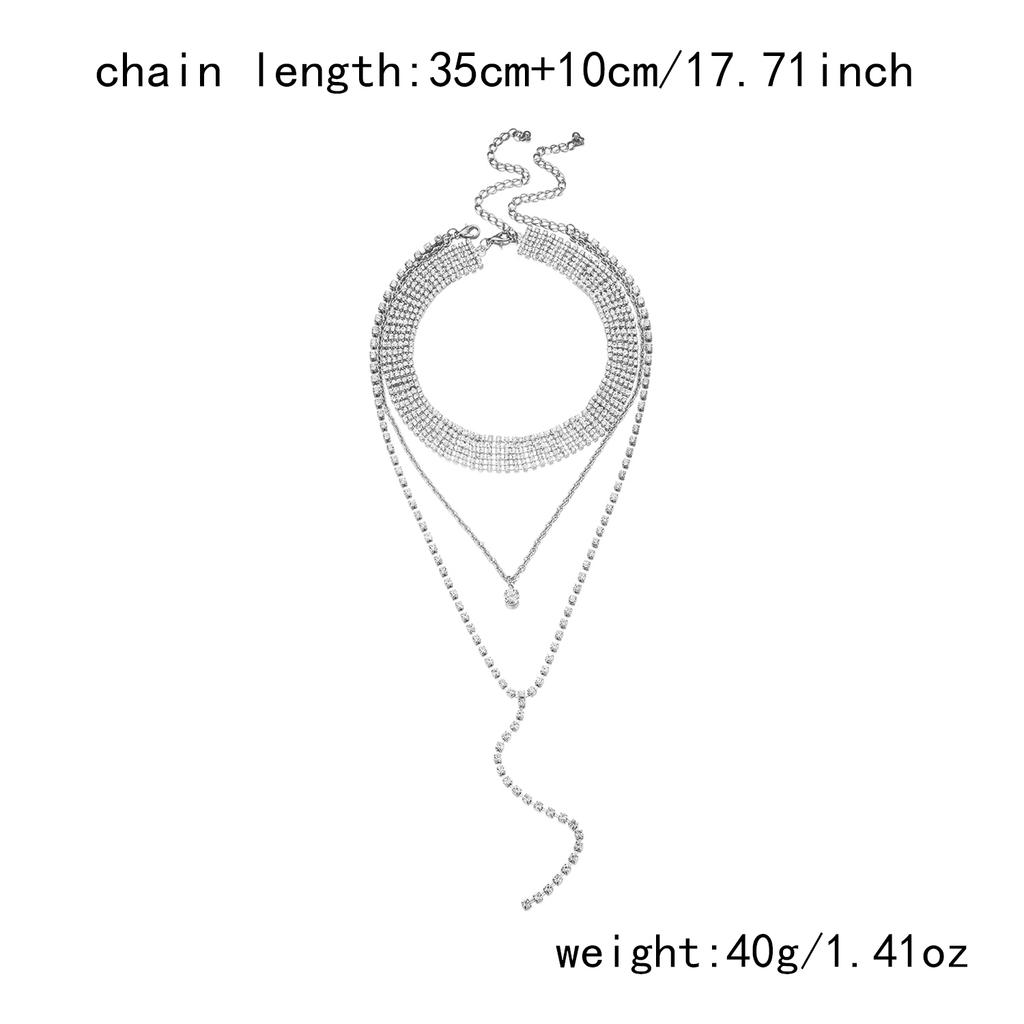 Fashion Full Rhinestone Long Tassel Choker Necklace for Women Multi-layer Y-shaped Collar Wedding Party Jewelry Neck Accessories