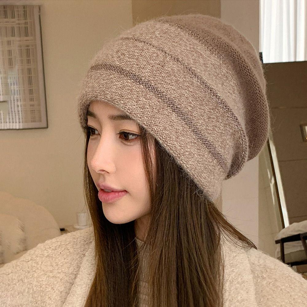 Утолщенная вязаная шапка, ветрозащитная шапка-пуловер, повседневные шапочки-боннет для женщин и девочек