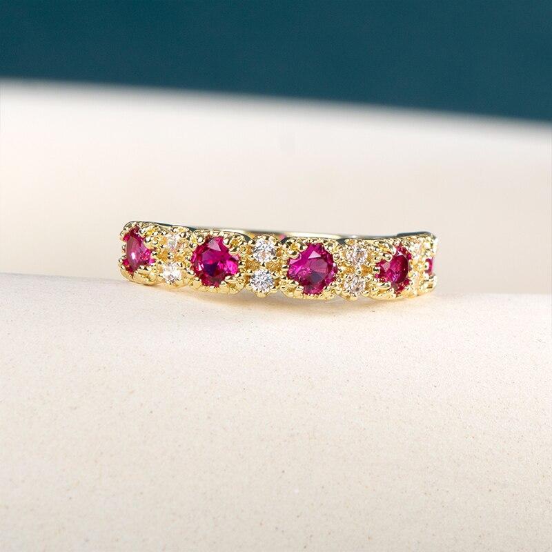 BELLA BOX Роскошные золотые кольца с инкрустацией розово-красного циркона, элегантные женские кольца для свадебной вечеринки, нежные модные украшения