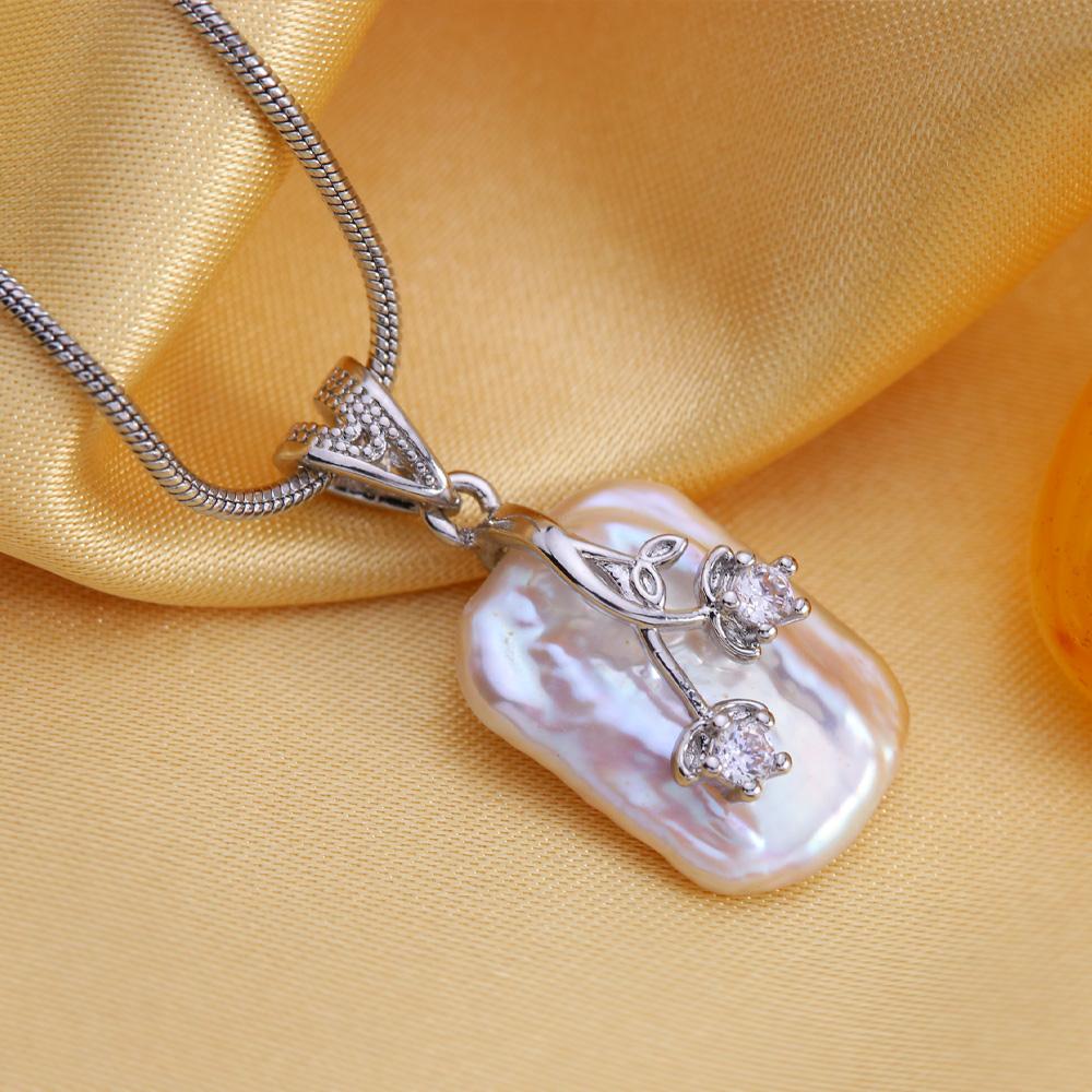 SENIKO Natural Freshwater Big Baroque Pearl Necklaces For Women Fashion Flower Cubic Zirconia Pendant With Chain Birhday Gift