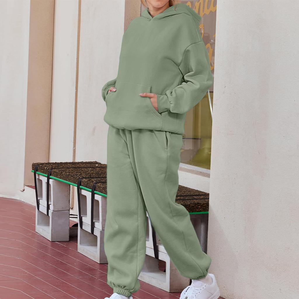 Женские комплекты из 2 предметов, спортивный костюм с капюшоном, толстовка большого размера, мешковатые осенние модные спортивные штаны с карманами