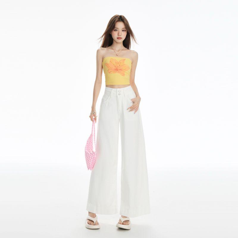 Lyocell Tencel Short Tall Waist Double Buckle Drop Feeling Ice Cool Narrow Version Wide Leg Nine Cent Jeans Female