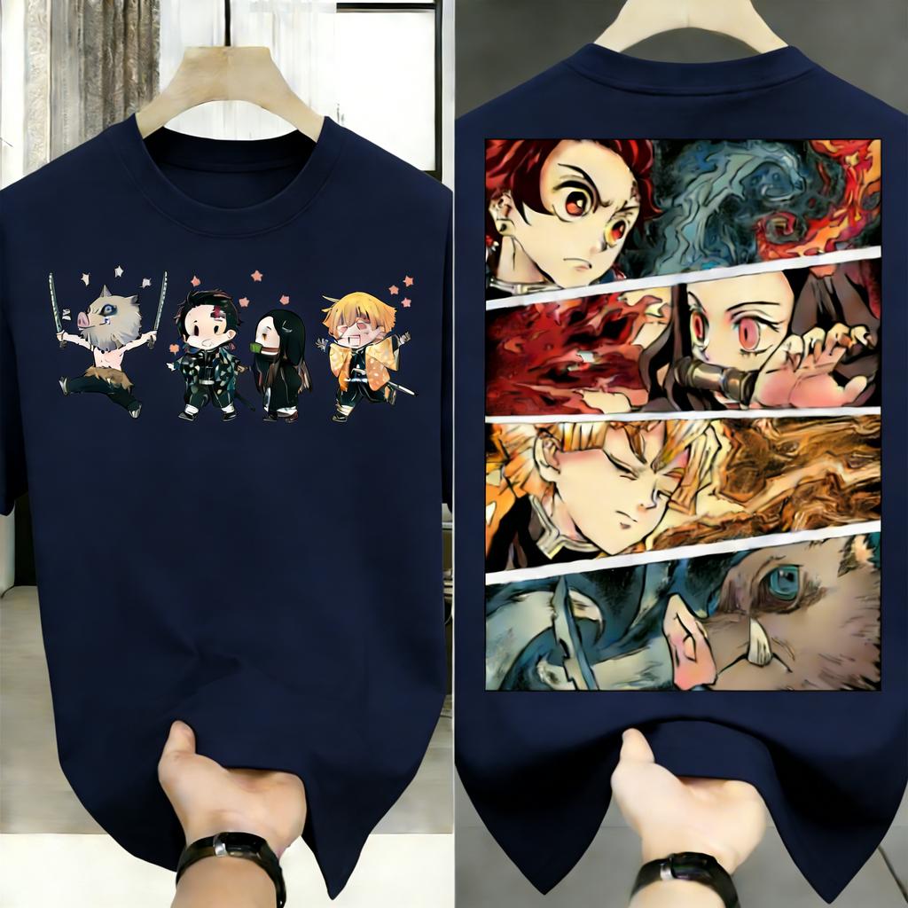 Plus Size Demon Slayer Anime Printed Unisex Women Summer Tshirt Casual Parent Child Tops Fashion Harajuku Style Street Wear Y2K