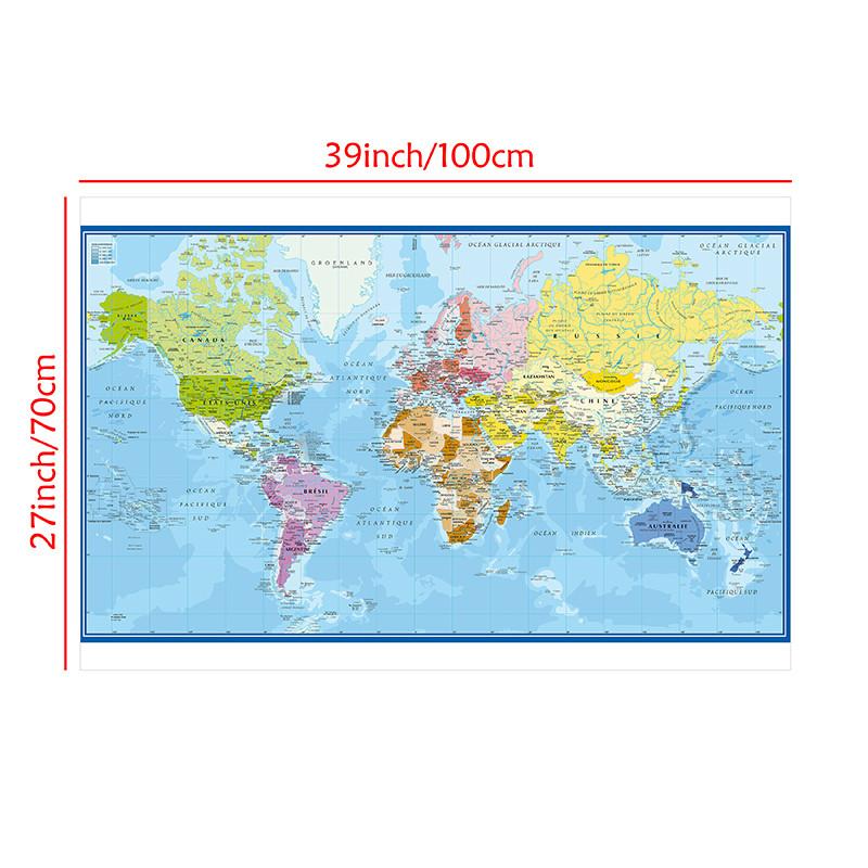 Французская карта - политическое распространение - карты городов, карта мира, образовательный плакат для домашнего офиса, учебные принадлежности для путешествий