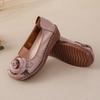 New Authentic Leather Shoes Women Autumn Floral Wedged Pumps Comfy Elderly Ladies Med Heels Slip On Shoes Mom Driving Moccasins