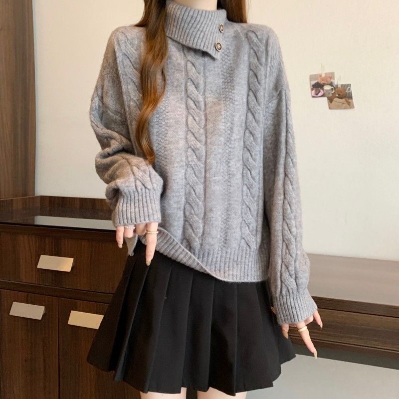 Sweater for Women Autumn Winter Thickened Warm Knitted Stretchy Long Sleeve High-neck Tops