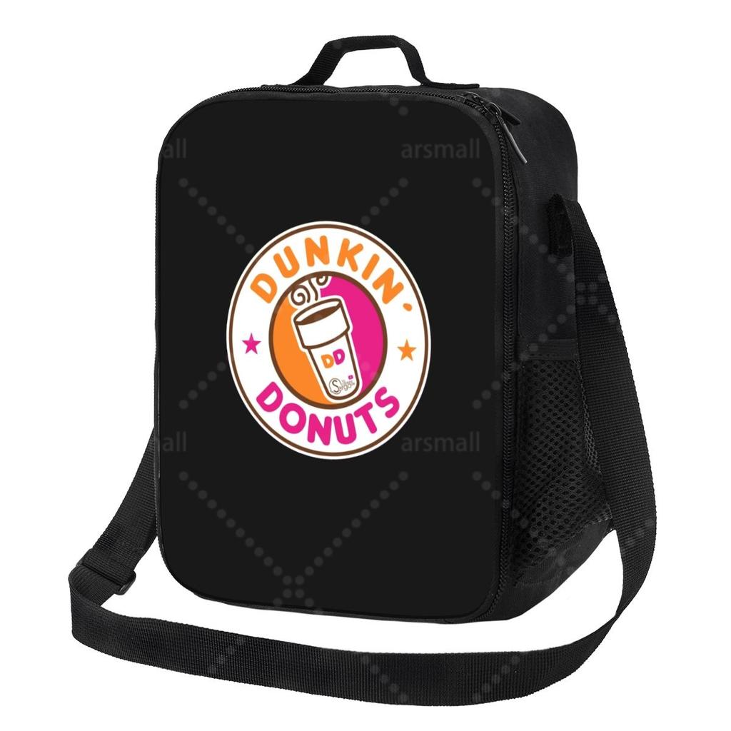 Dunkin Donuts Logo Lunch Bag with Adjustable Shoulder Strap Reusable Thermal Bento Tote for Work Picnic Beach