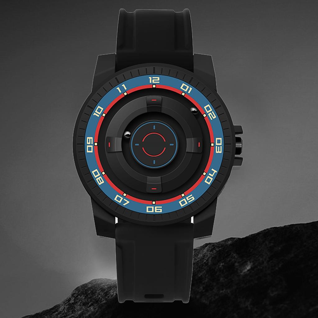 Magnetic Suspension Watch Unisex Cool Waterproof Quartz Wrist Watch for Couples with Black Shell Red Blue Circle