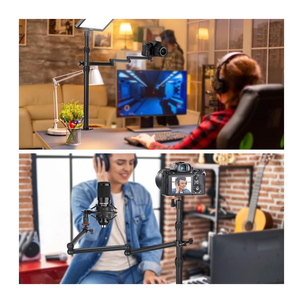 NEEWER Upgrade Camera Arm Overhead Camera Mount Stand Tabletop Telescoping Extension Arm Load Telescoping Desk Mount Stand Load with Smartphone Clamp