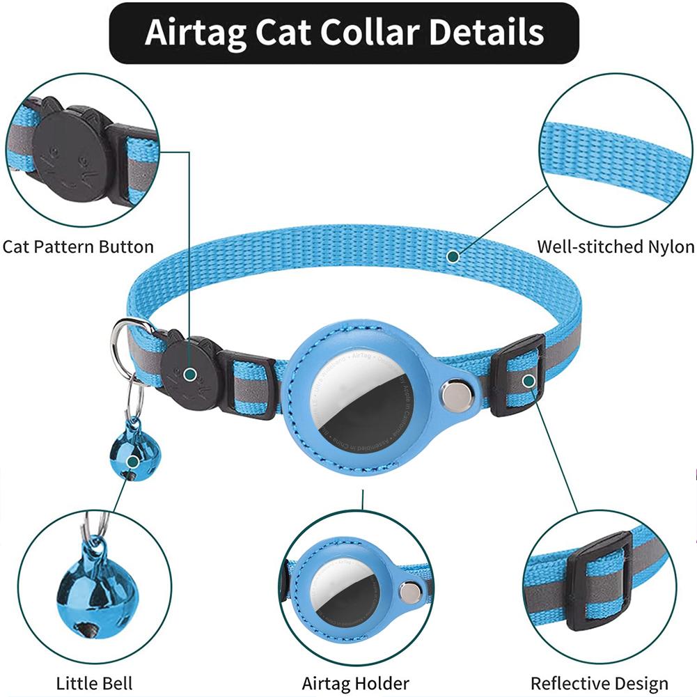 Cat Tracking Collar Adjustable Anti-lost Reflective Design Protective Collar Compatible For Airtag