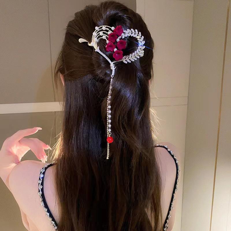 Красная роза заколка для волос бабочка заколка для волос когти женская шпилька кисточка таблетка головка конский хвост пряжка заколка аксессуары для волос