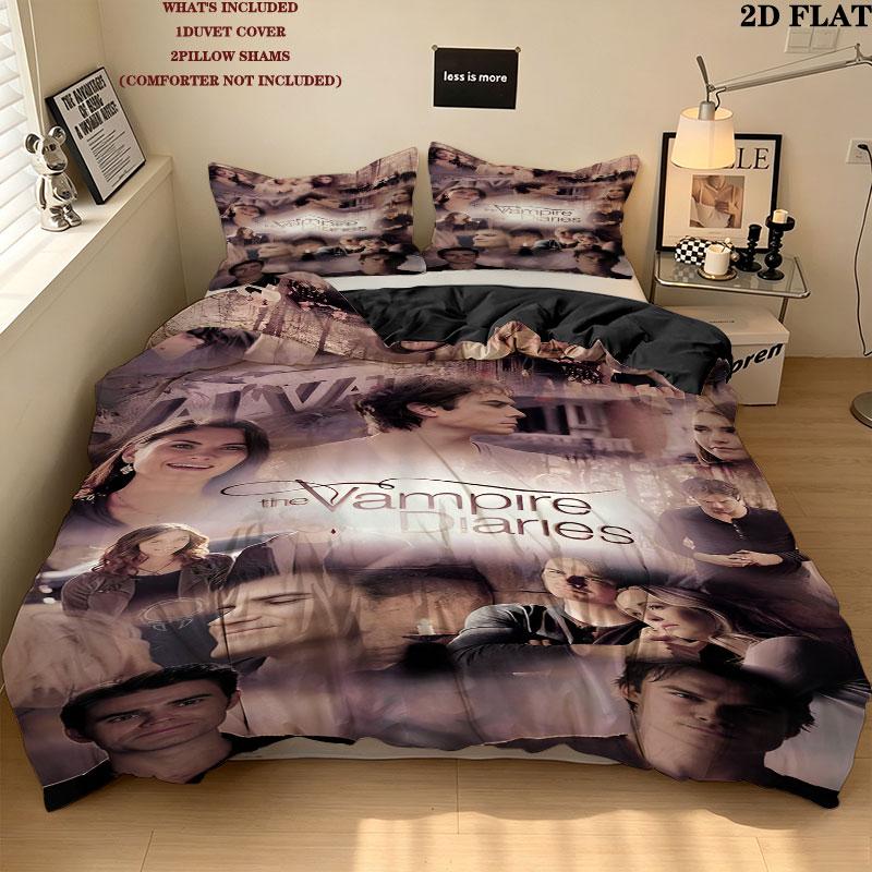 The Vampire Diaries Pattern Bedding Quilt Set Quilt Cover Pillowcase Home Birthday Gift(1 * duvet cover + 2 * pillowcase, without core)