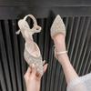 Fashion Women's Mesh Floral Embroidered Slingback High Heels Female Open Heel Pearl Studded Pointed Toe Sandals Sexy Stiletto Lady Mules