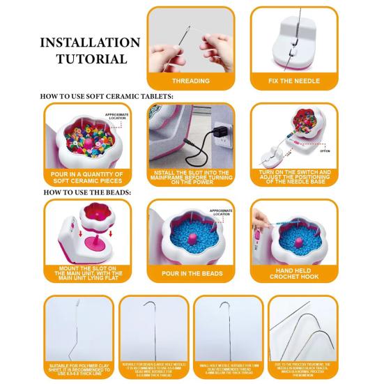 Изготовление ювелирных изделий Электрический счетчик для бисера Дети DIY Ремесла Браслет Глиняный счетчик для бисера Автоматическая чаша для бисера с 1 нитью и 2 иглами