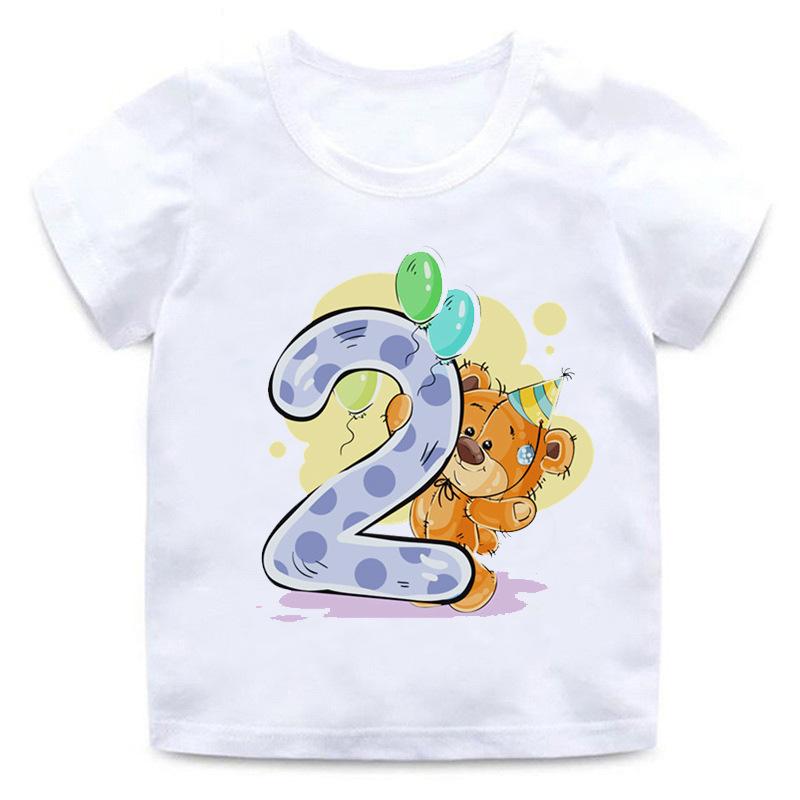 Unisex Childrens Cartoon Bear TShirt Short Sleeve round Neck Numbers 112 Years Old Kids Casual Fashion Clothing