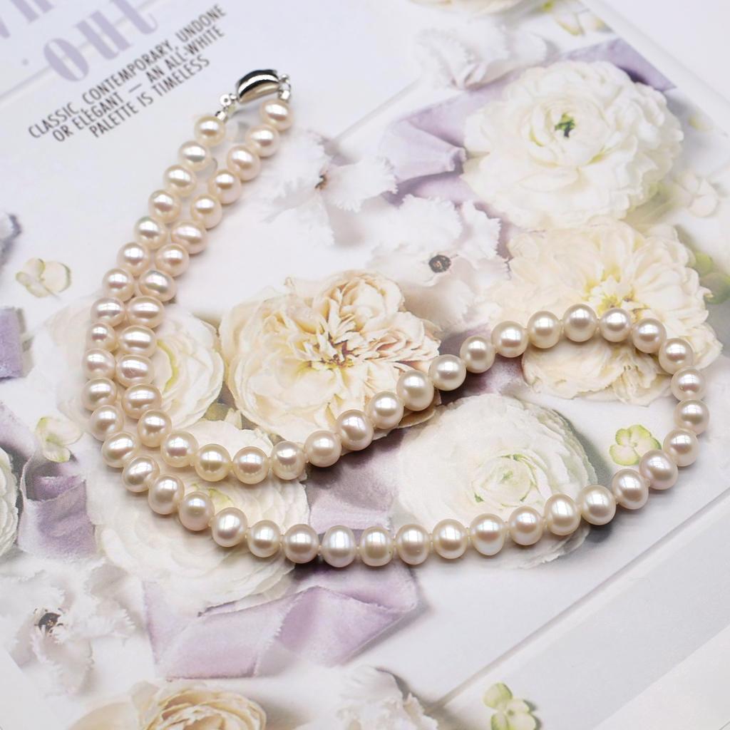 Women Necklace Warm White Pearl Necklace 7-8mm For Birthday Christmas Halloween Gifts 45cm