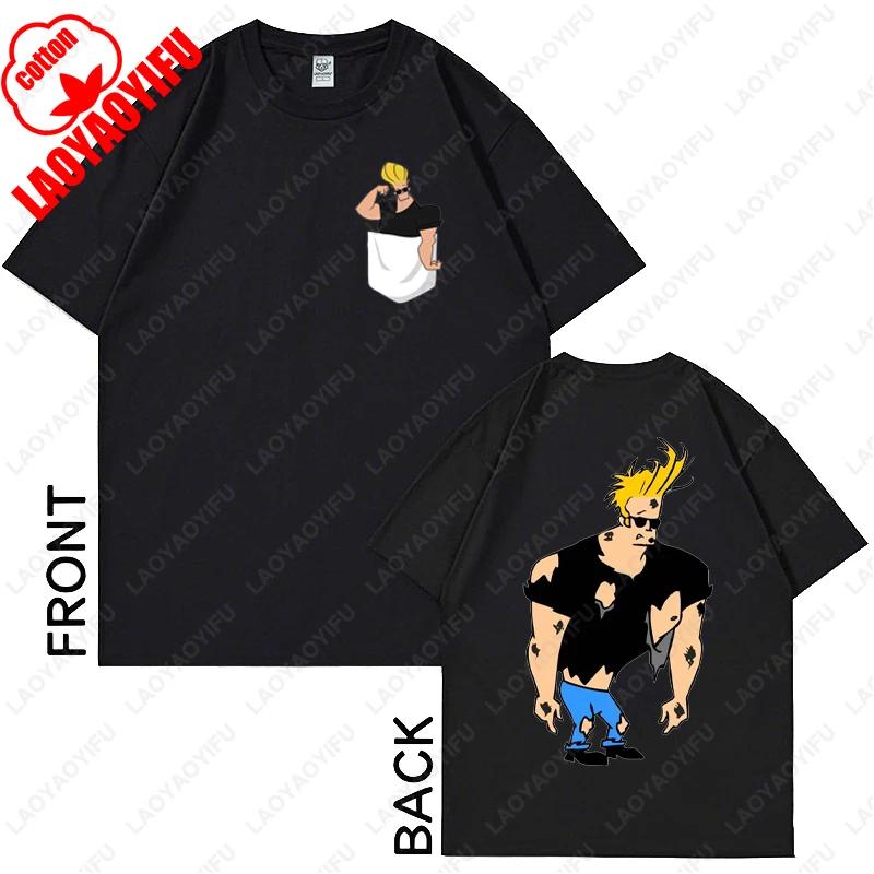 Винтажная футболка Johnny Bravo с мотоциклом 90-х, смешная, мультяшная, для мужчин, женщин, ретро, классическая, с ТВ-шоу, хипстерские, хлопковые топы, подарок