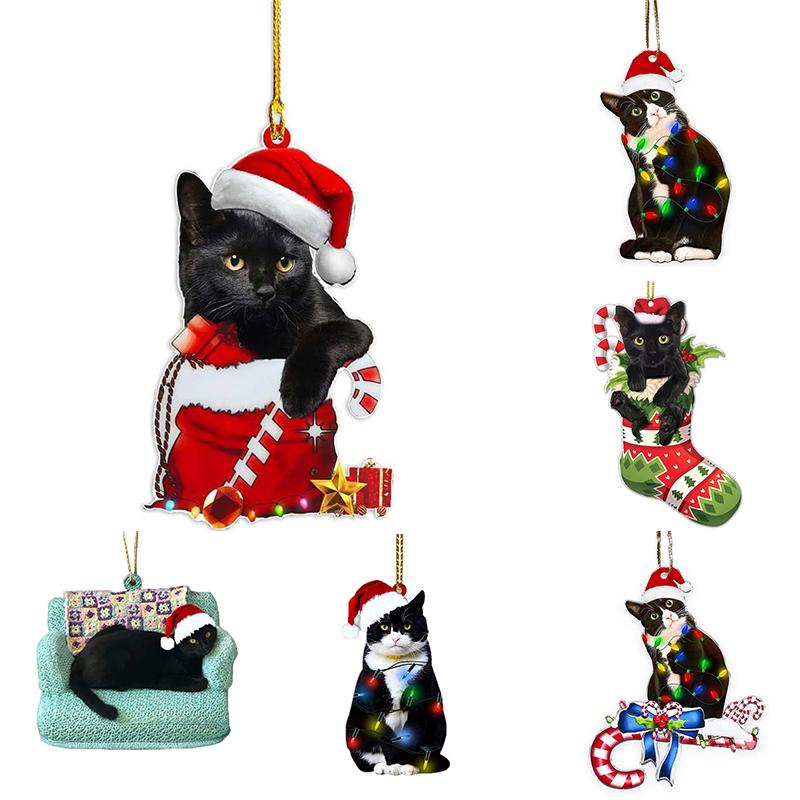 Забавные украшения из черной кошки, рождественские украшения с милым котом высотой 3,15 дюйма, рождественские украшения, подвеска на рождественскую елку, украшения на елке